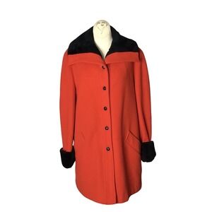 Mackintosh Vintage Red Wool‎ Overcoat Fur Trim Size 10 Old Money Classic